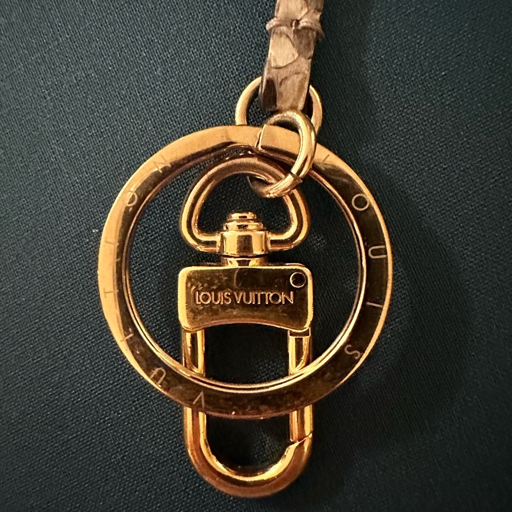Louis Vuitton snake skin bag charm.